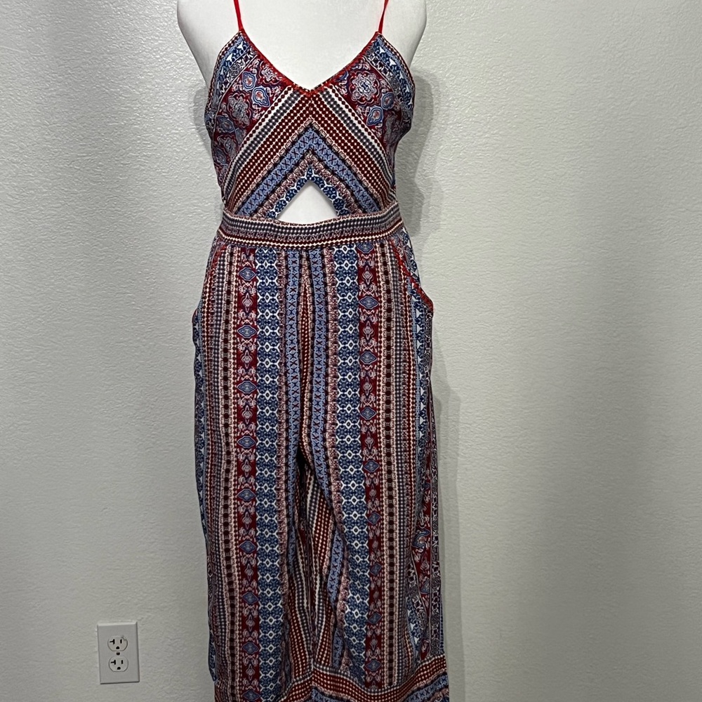Shinestar Red and Blue Patterned Jumpsuit